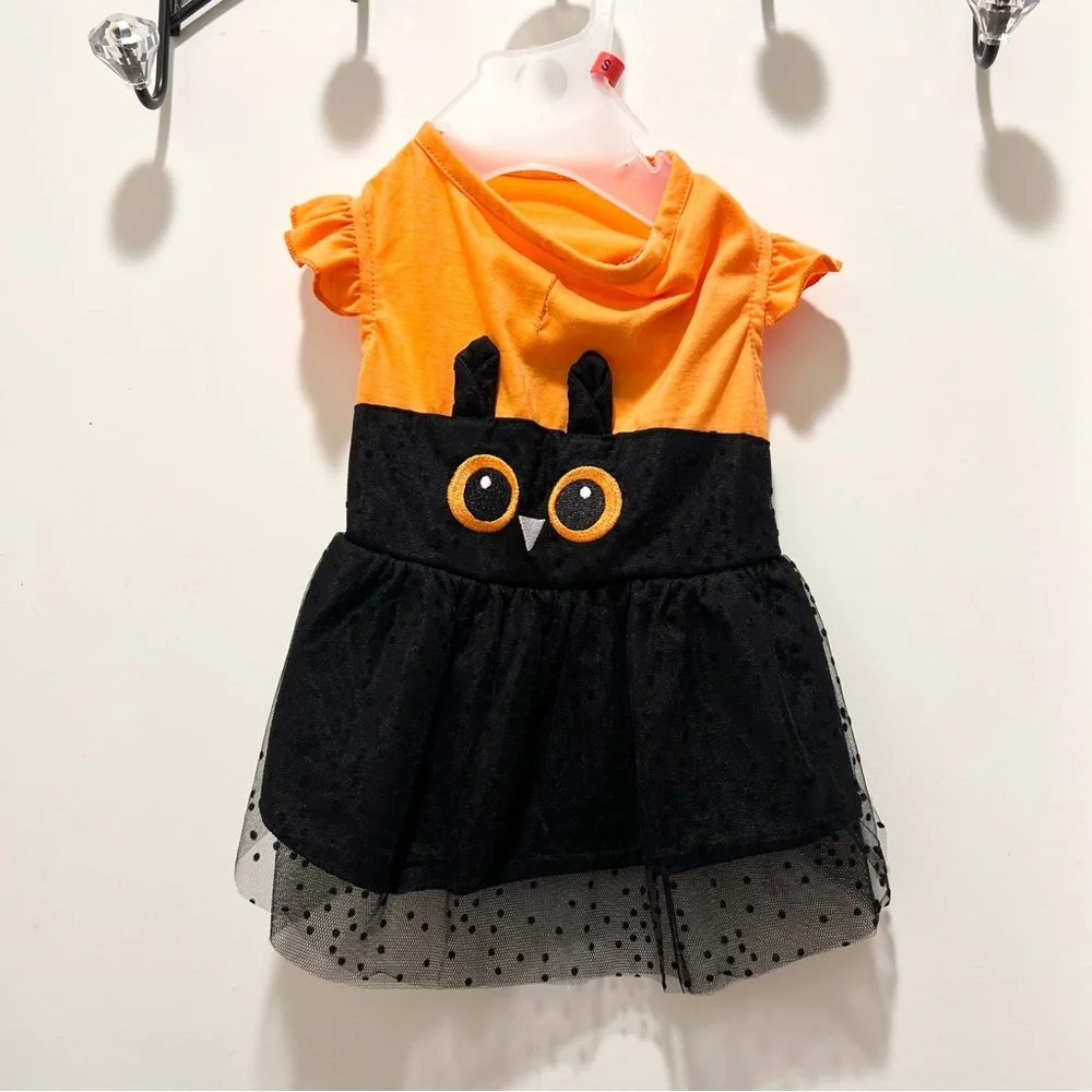 Halloween owl dog dress orange black small spooky